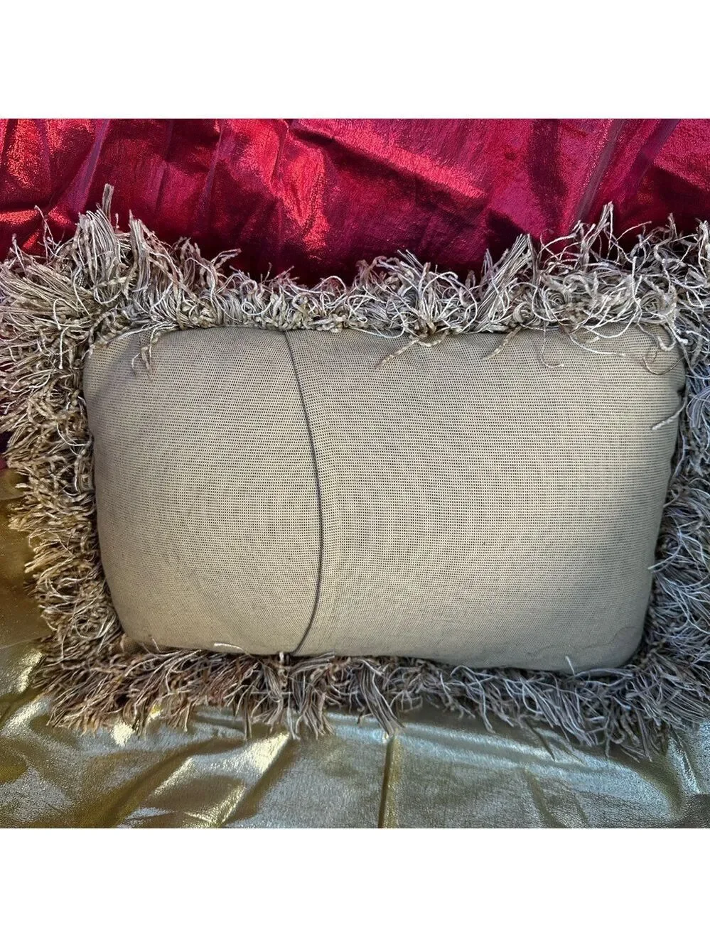 Vintage Red Holiday Pillow w/Gold Fringe ‘Joy to the World, the Lord is come!’